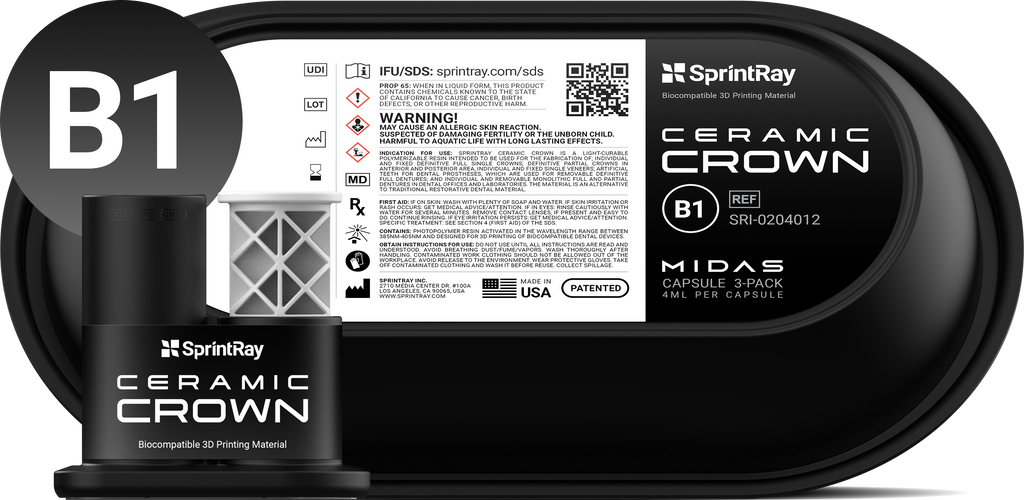 SprintRay Ceramic Crown – Capsule Midas Single Unit 3 pcs