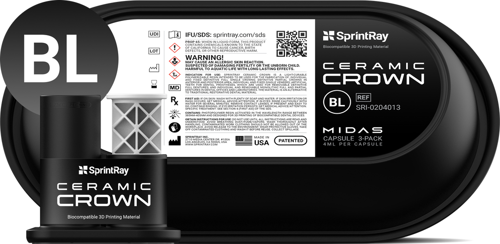 SprintRay Ceramic Crown – Capsule Midas Single Unit 3 pcs