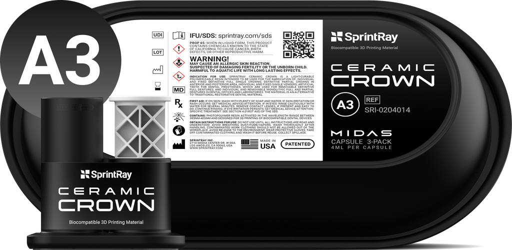 SprintRay Ceramic Crown – Capsule Midas Single Unit 3 pcs