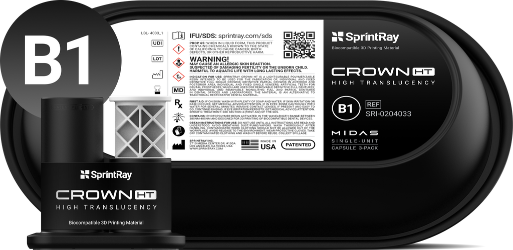 SprintRay Crown HT – Capsule Midas Single Unit 3 pcs